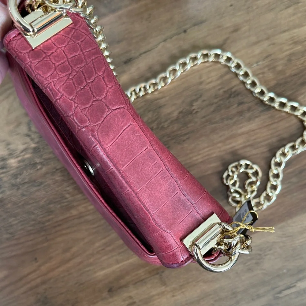 *BEBE* Michelle Mini Saddle Bag Crossbody Chain Strap Shoulder Purse - NEW - Picture 8 of 11